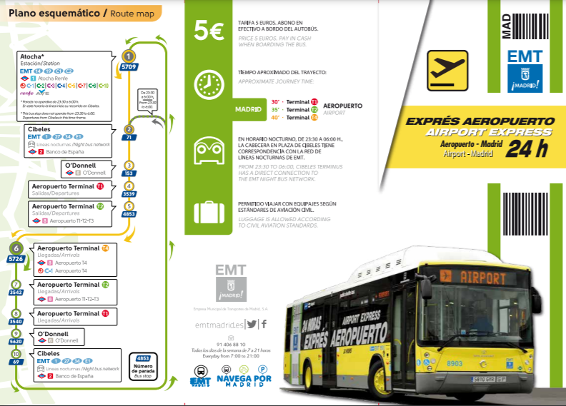 Bus express à l'aéroport de Madrid