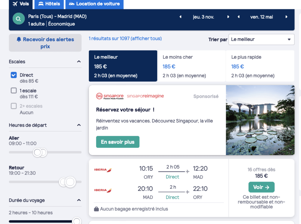 billets d'avion pas chers pour Madrid sans VPN