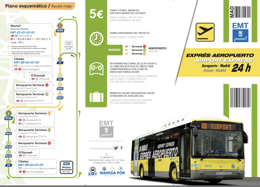 rejoindre l'aéroport Madrid la nuit bus express -