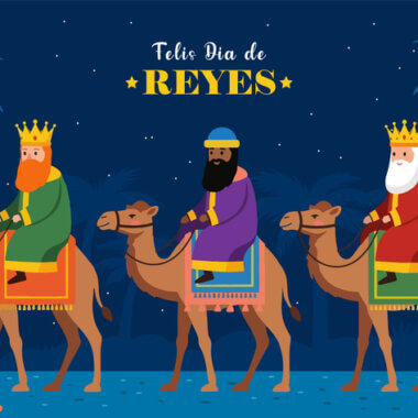Ilustración de Feliz Día de Reyes Tres Reyes Magos Montando Camellos