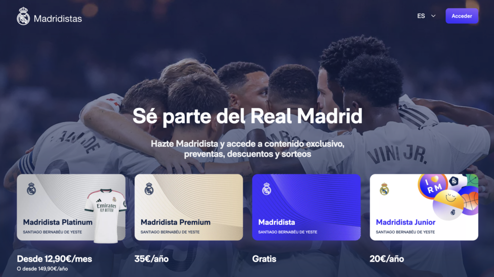 Interface page officielle Real Madrid